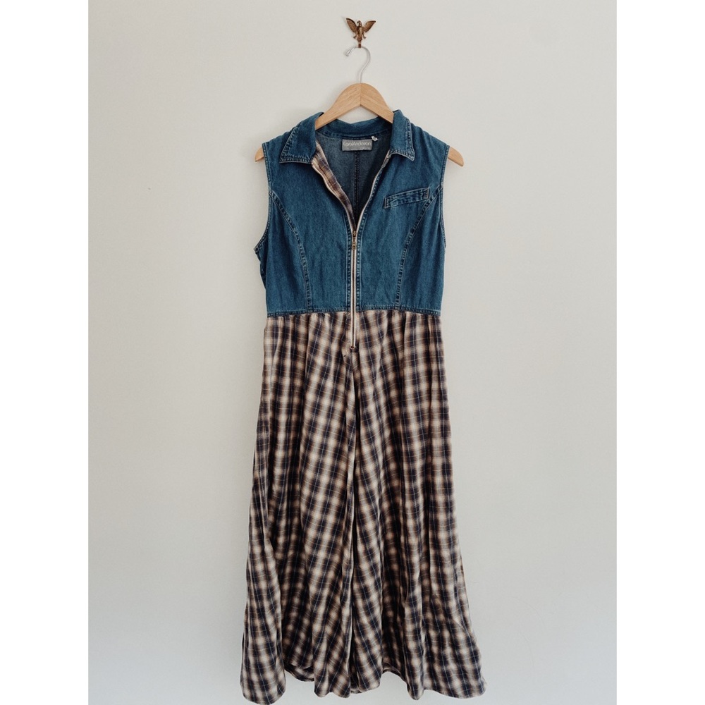 90s Vintage Denim Plaid Carol Anderson Dress-10/12